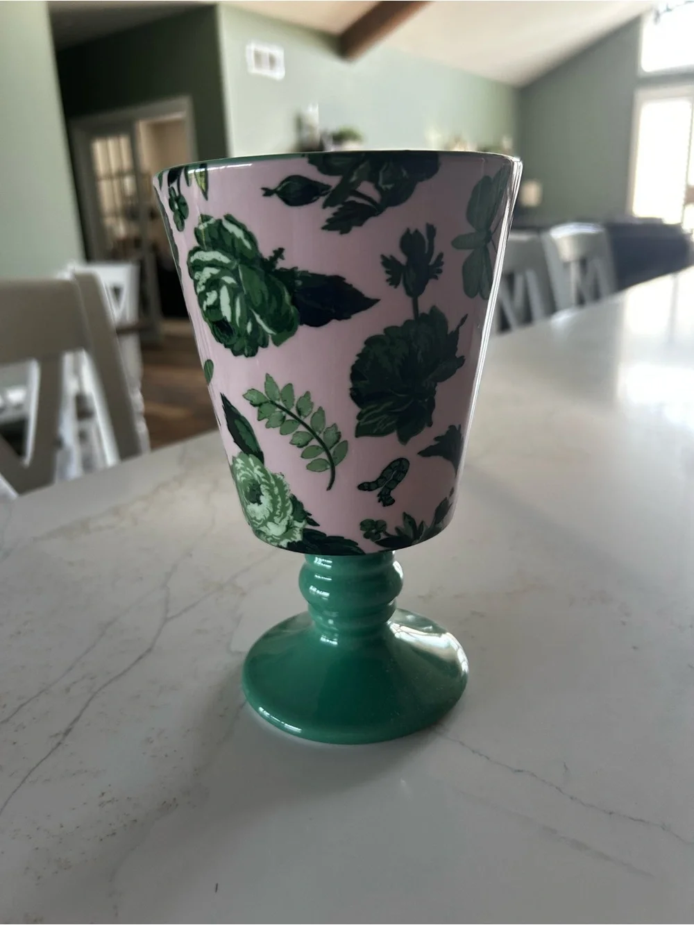 NWT Anthropologie Pink and Green Floral Vase - Home Accents